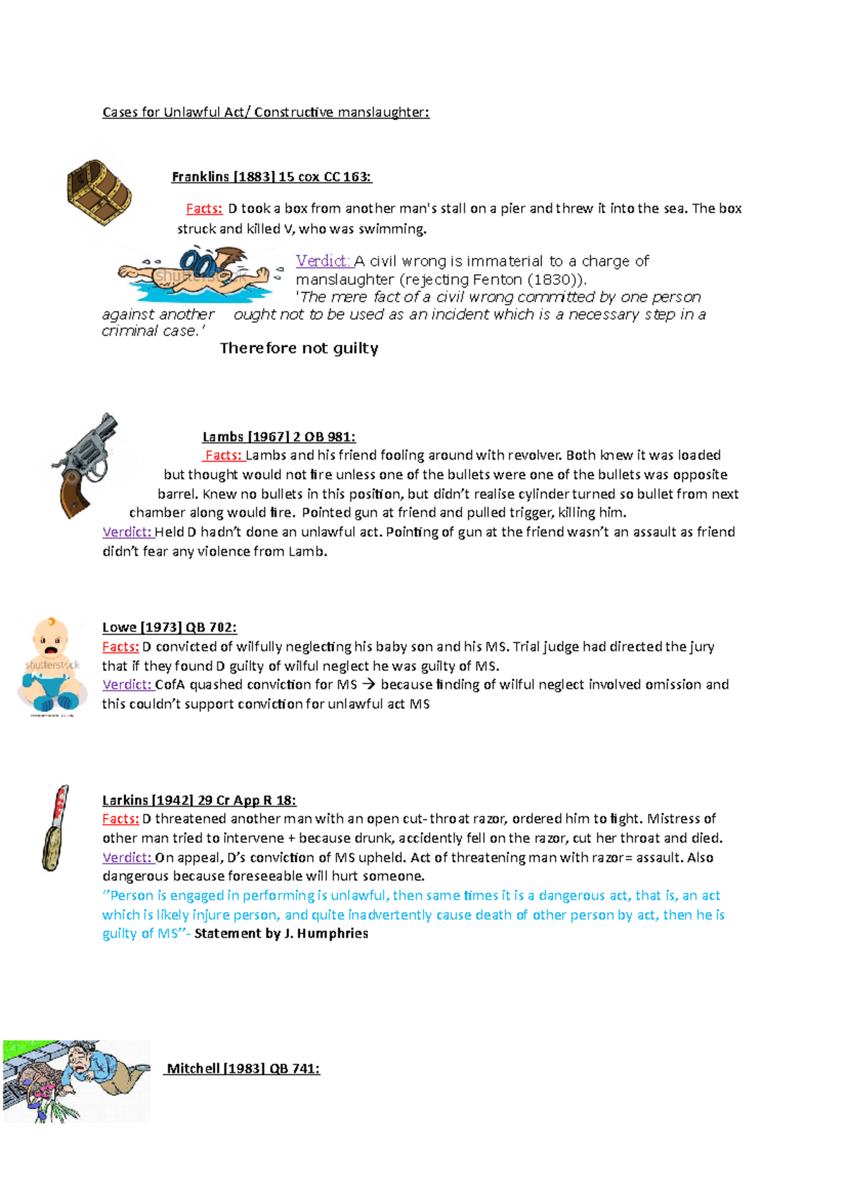Cases for constructive or unlawful act MS Cases for Unlawful Act