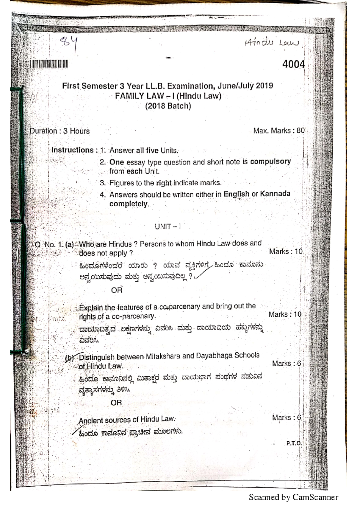 Hindi law Question Paper Llb 3 years Studocu