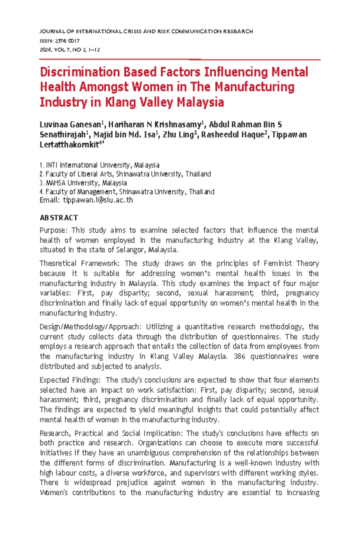 Discrimination Based Factors Influencing Mental Health Amongst Women in ...