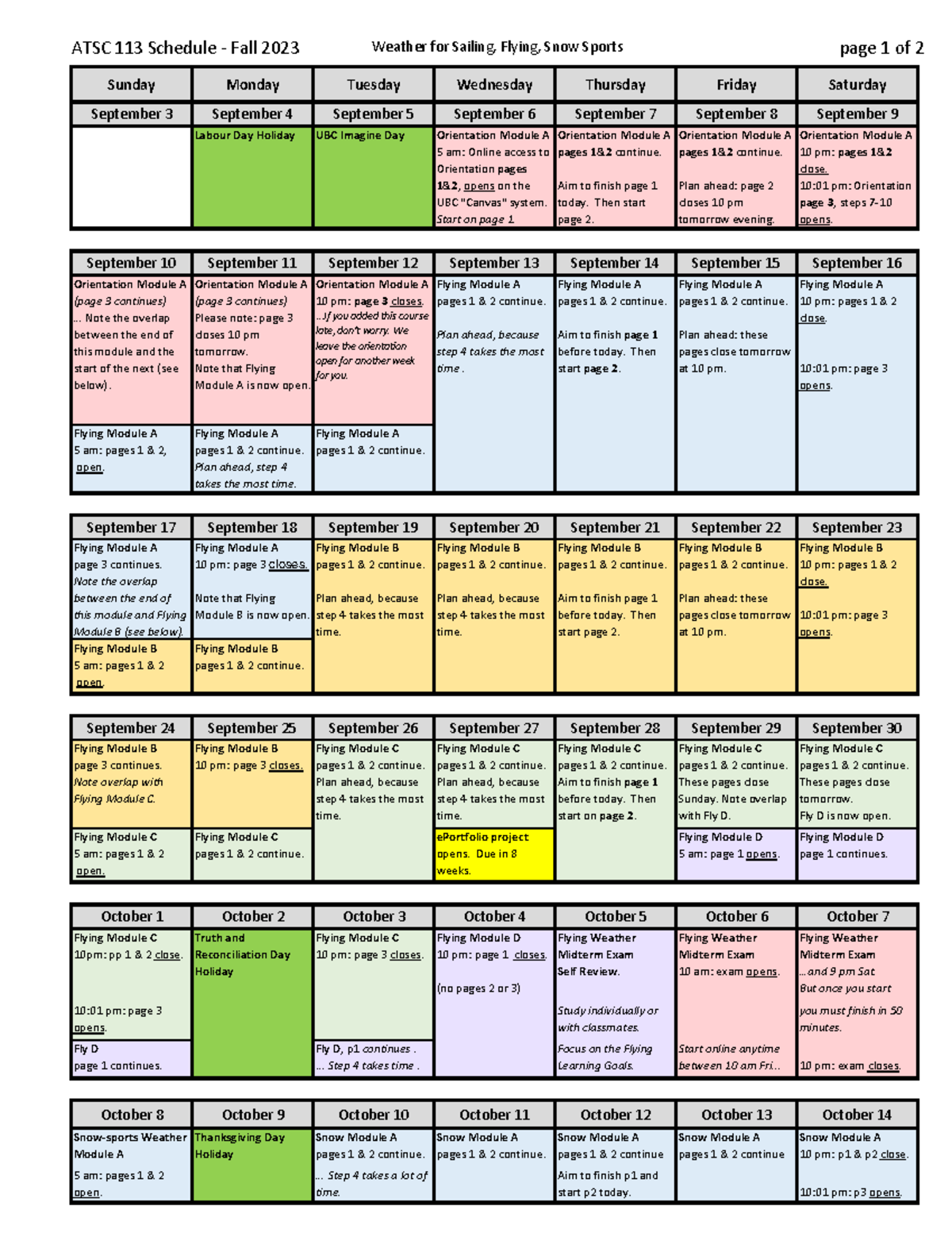 113 Schedule
