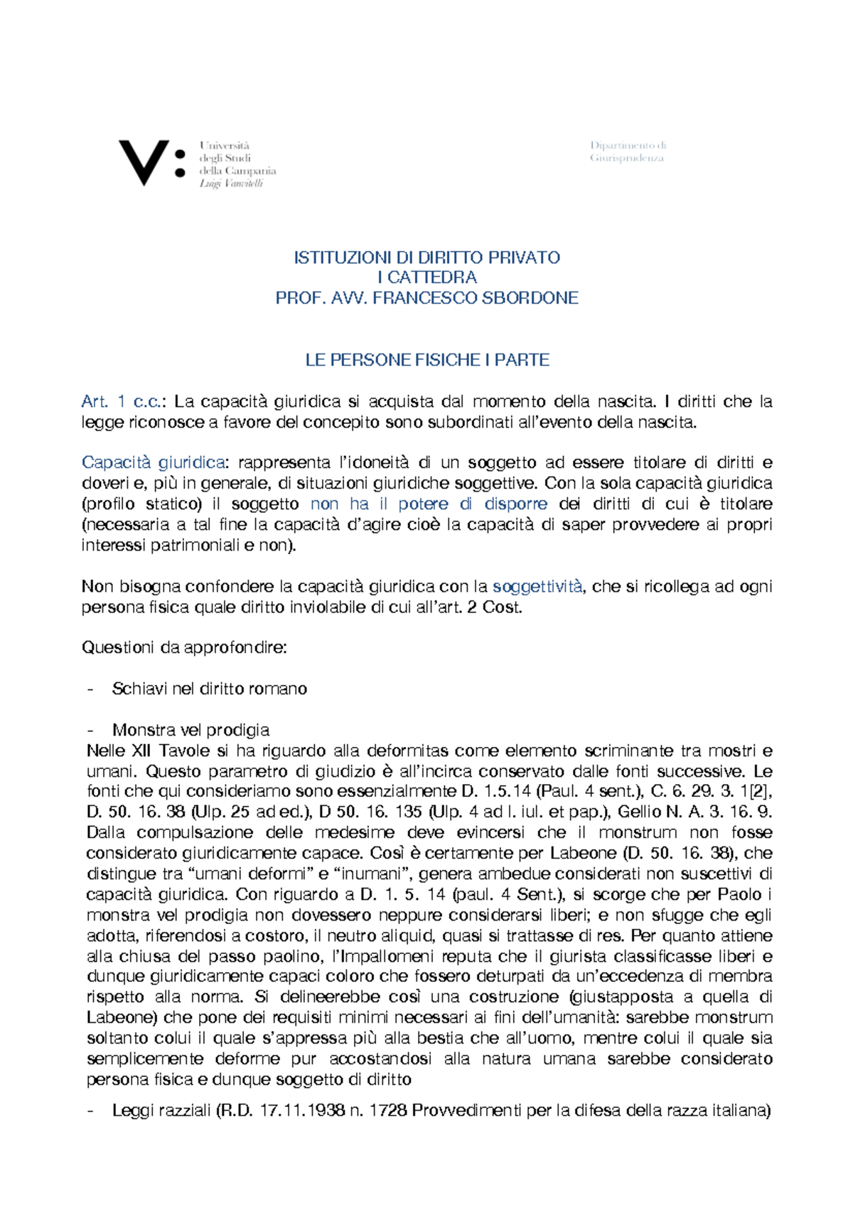 1 ISTITUZIONI DI DIRITTO PRIVATO I CATTEDRA PROF AVV FRANCESCO 