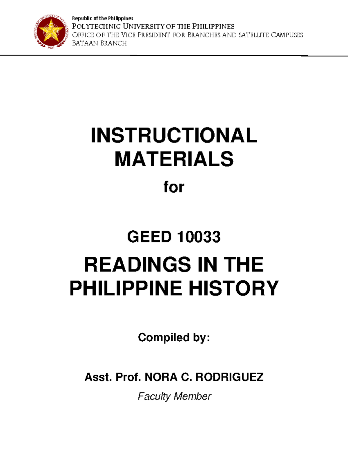 Reading In Philippine History - POLYTECHNIC UNIVERSITY OF THE ...