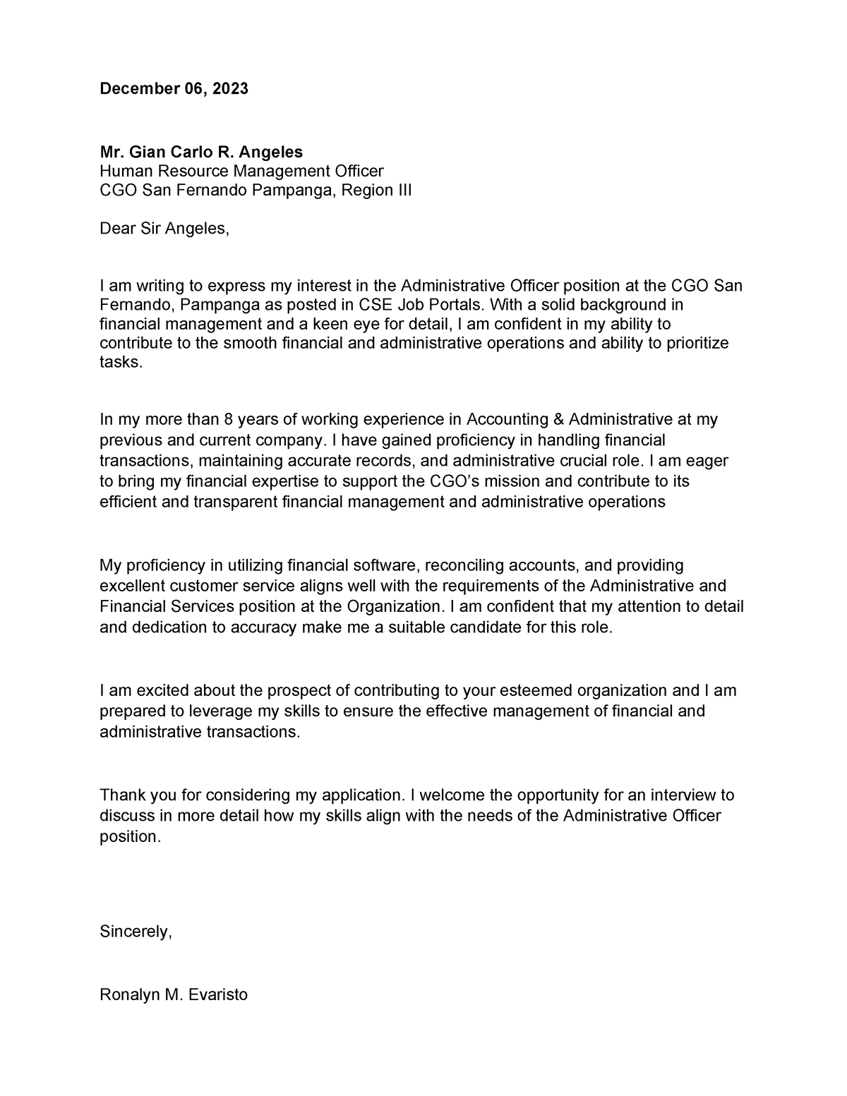 Application Letter - CVDGDGF - December 06, 2023 Mr. Gian Carlo R ...