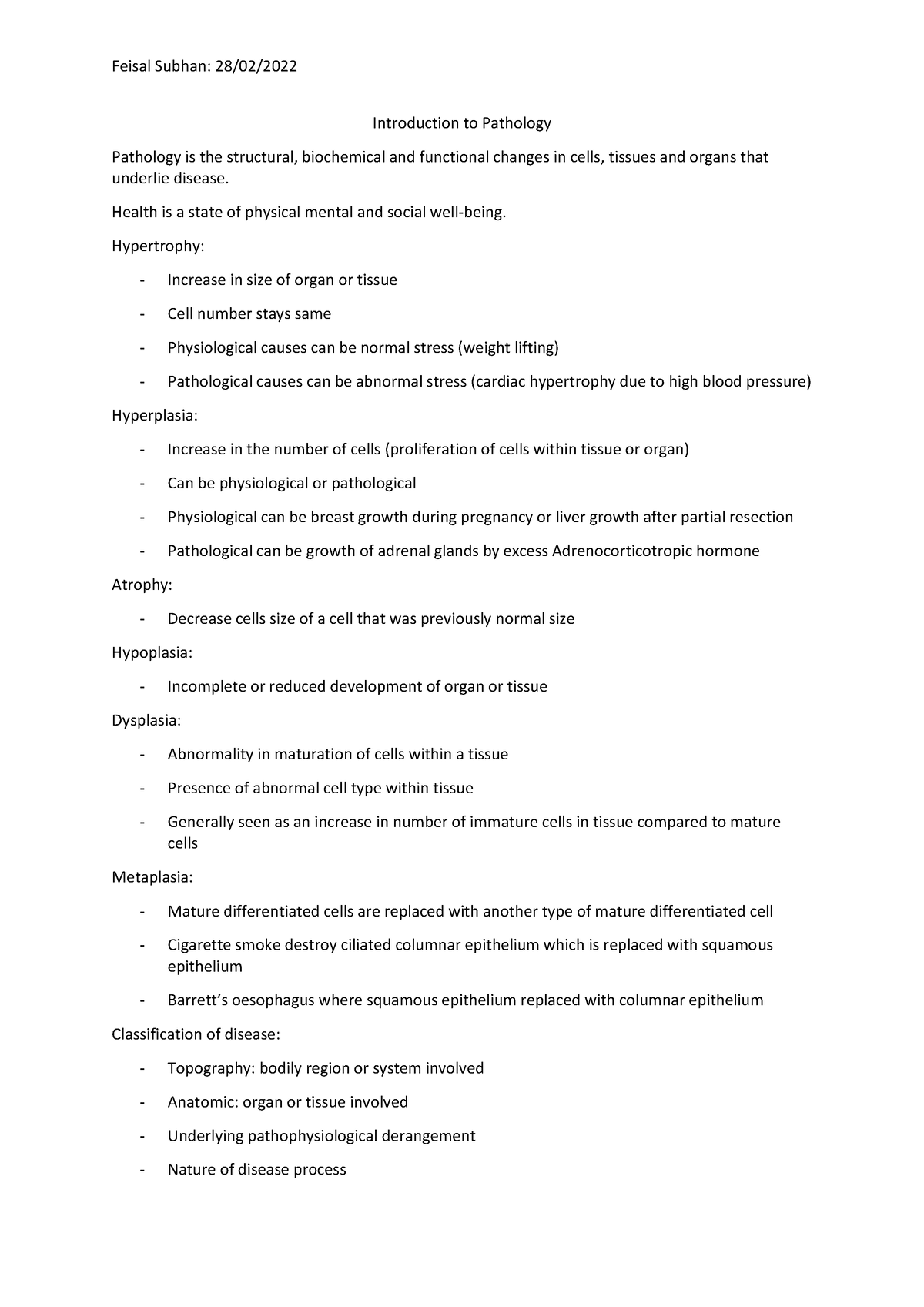 Introduction to Pathology lecture - Feisal Subhan: 28/02/ Introduction ...