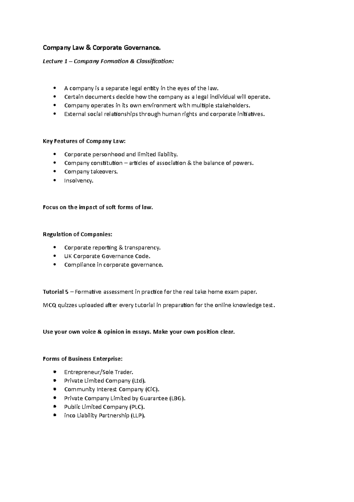 Company Law - Formation - Company Law & Corporate Governance. Lecture 1 ...
