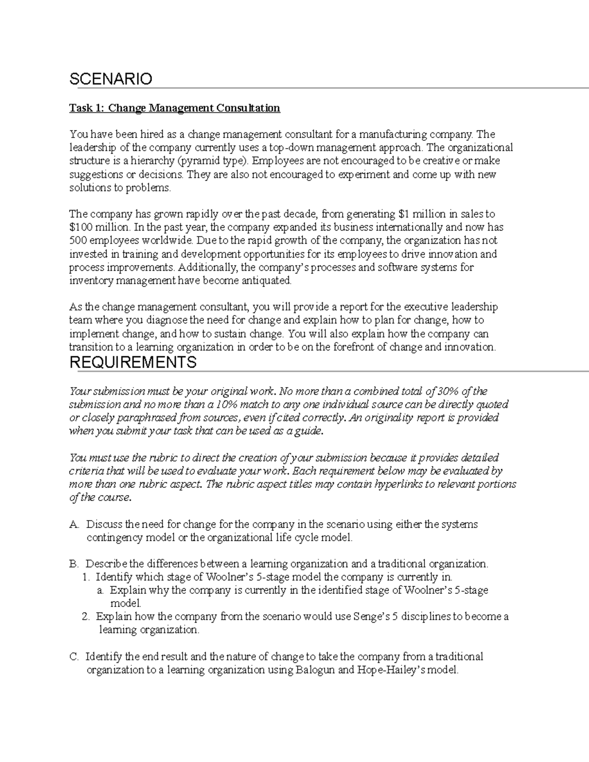 Change Management - C721 - SCENARIO Task 1: Change Management ...