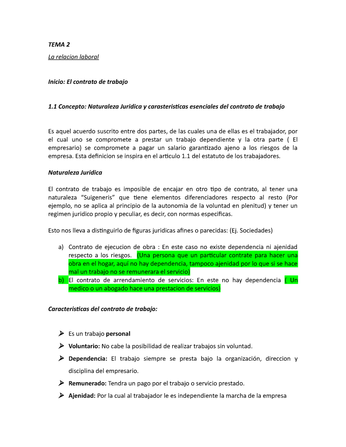 2. Relacion Laboral - Apuntes 2 - TEMA 2 La Relacion Laboral Inicio: El ...