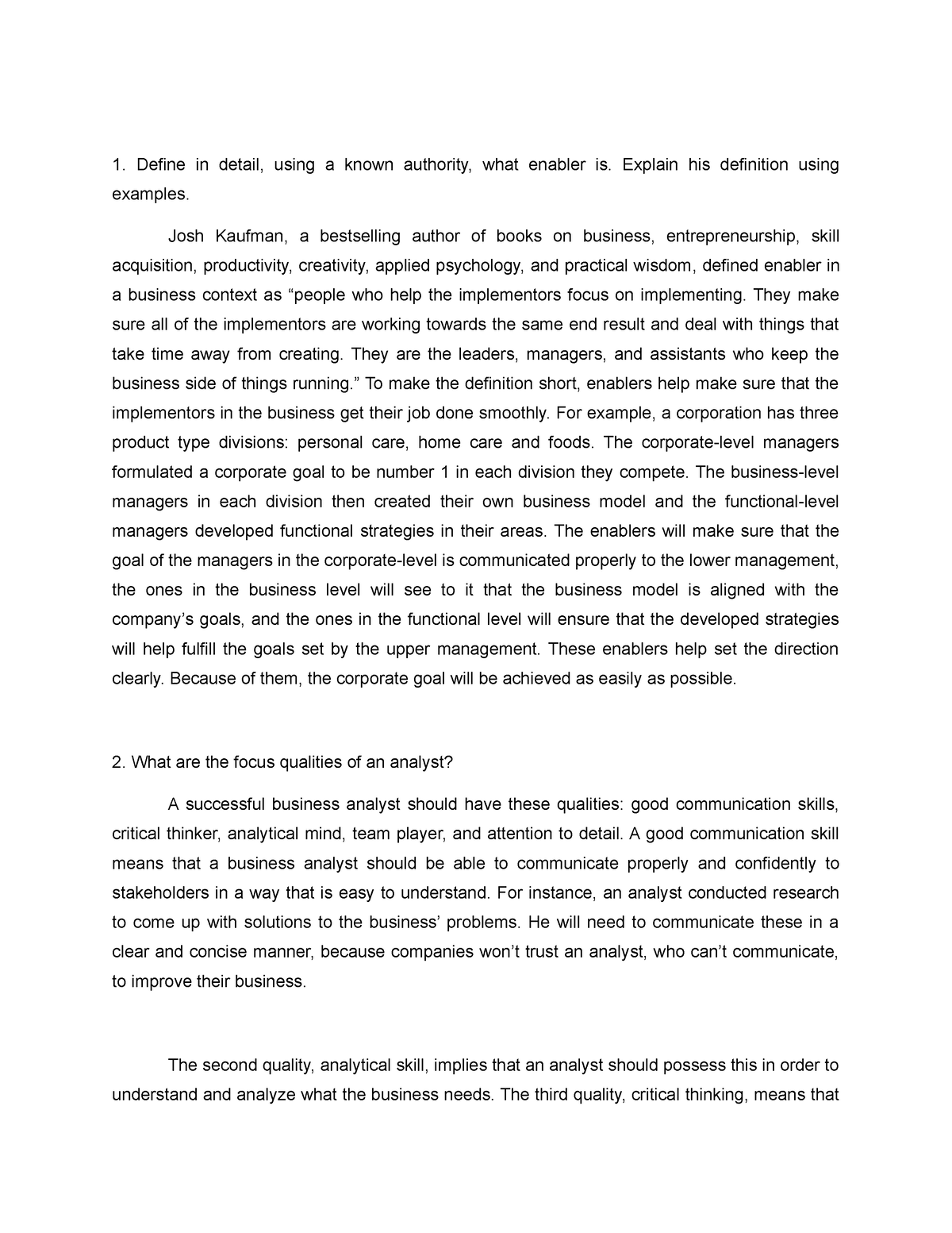 example of business analysis essay
