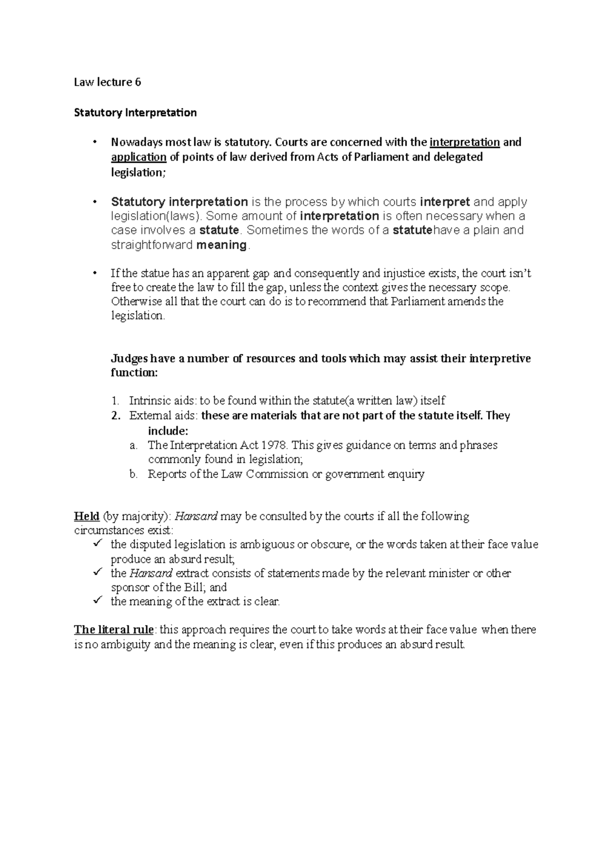 Law Lecture 6 Statutory Interpretation Cardiffmet Studocu Law Lecture 6 Statutory Interpretation Cardiffmet Studocu