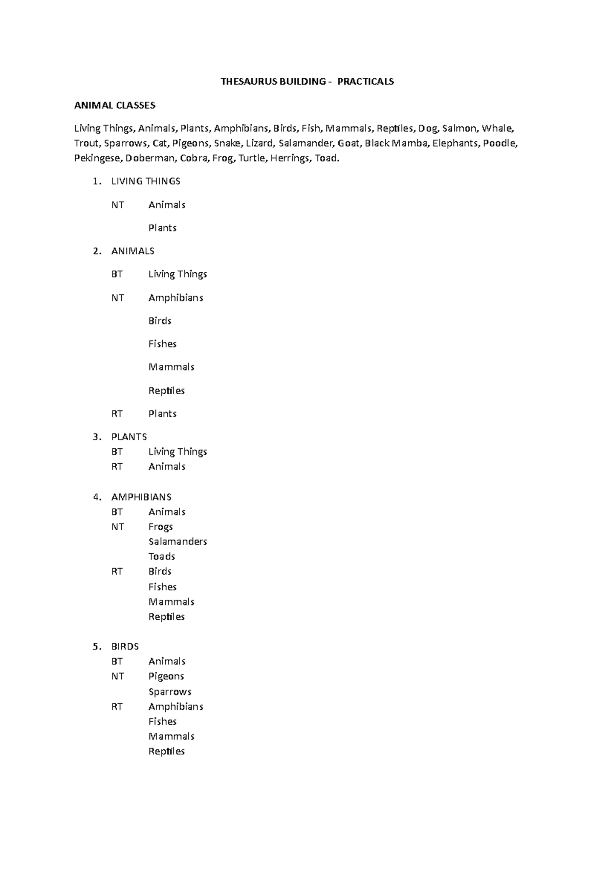 INFS 324 Thesaurus Building Practicals 2021 THESAURUS BUILDING
