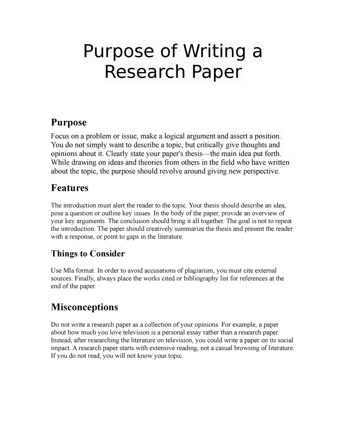 what purpose of a research paper
