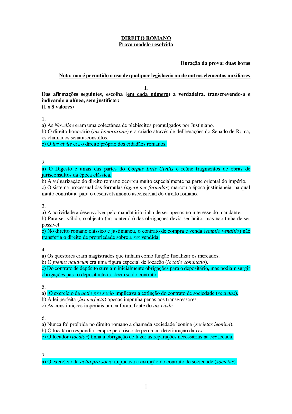 Prova Modelo Resolvida 2021 2022 1 Direito Romano Prova Modelo Resolvida Duração Da Prova 1992