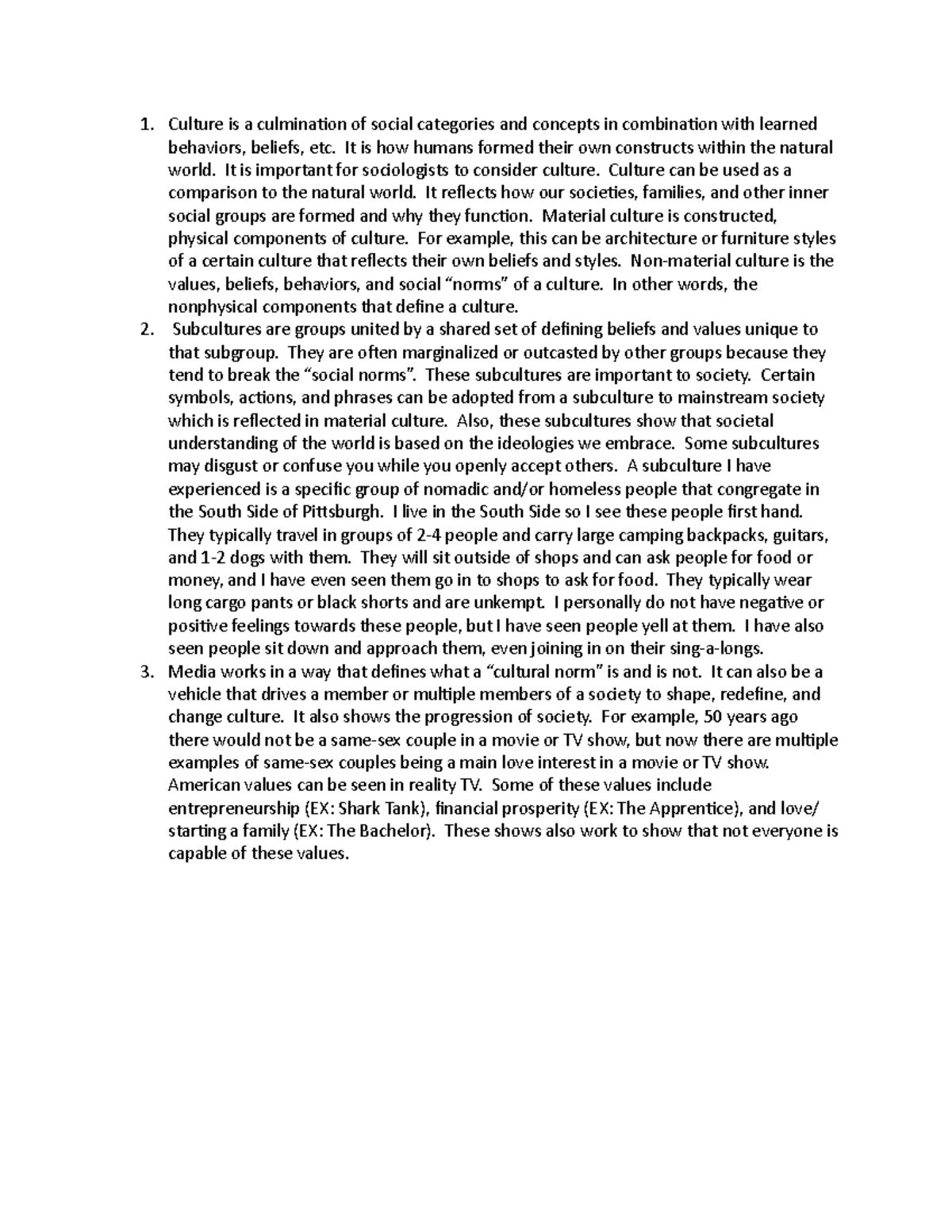 Week 3 Reading Response Culture is a culmination of social categories