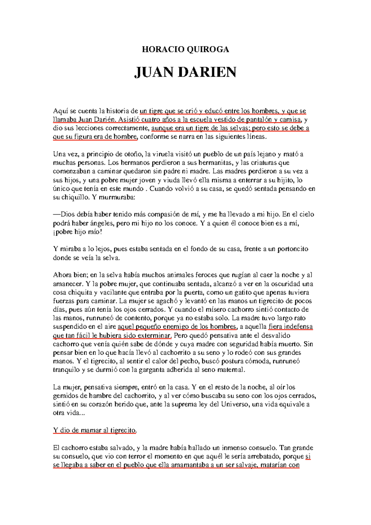 Relato Juan Darien Quiroga Primer Parcial Pensamiento Social Studocu