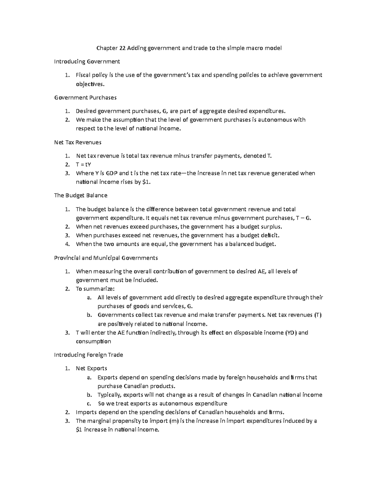 Chapter 22 Adding government and trade to the simple macro model
