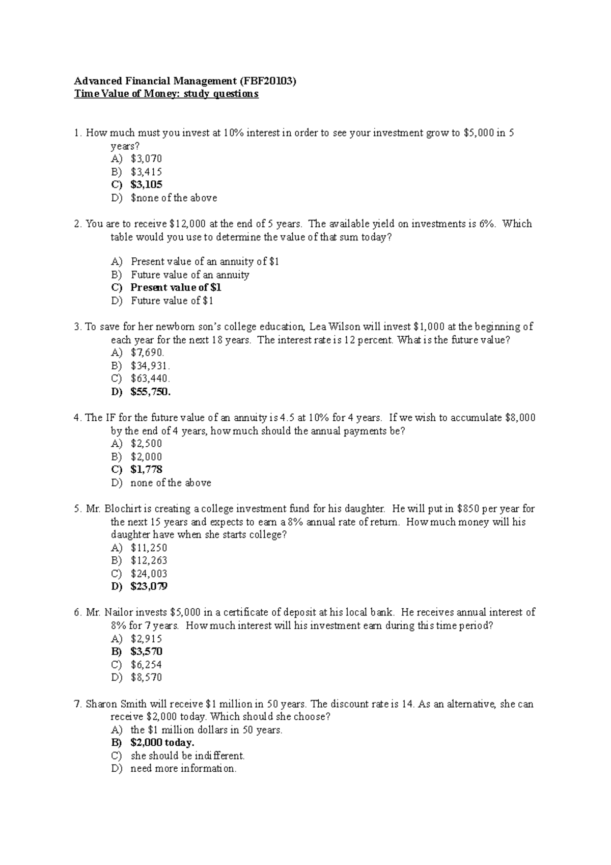 TVOM Question - Answer are given - Advanced Financial Management ...