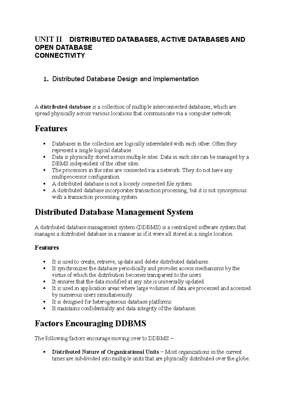 UNIT II Distributed Databases - UNIT II DISTRIBUTED DATABASES, ACTIVE ...