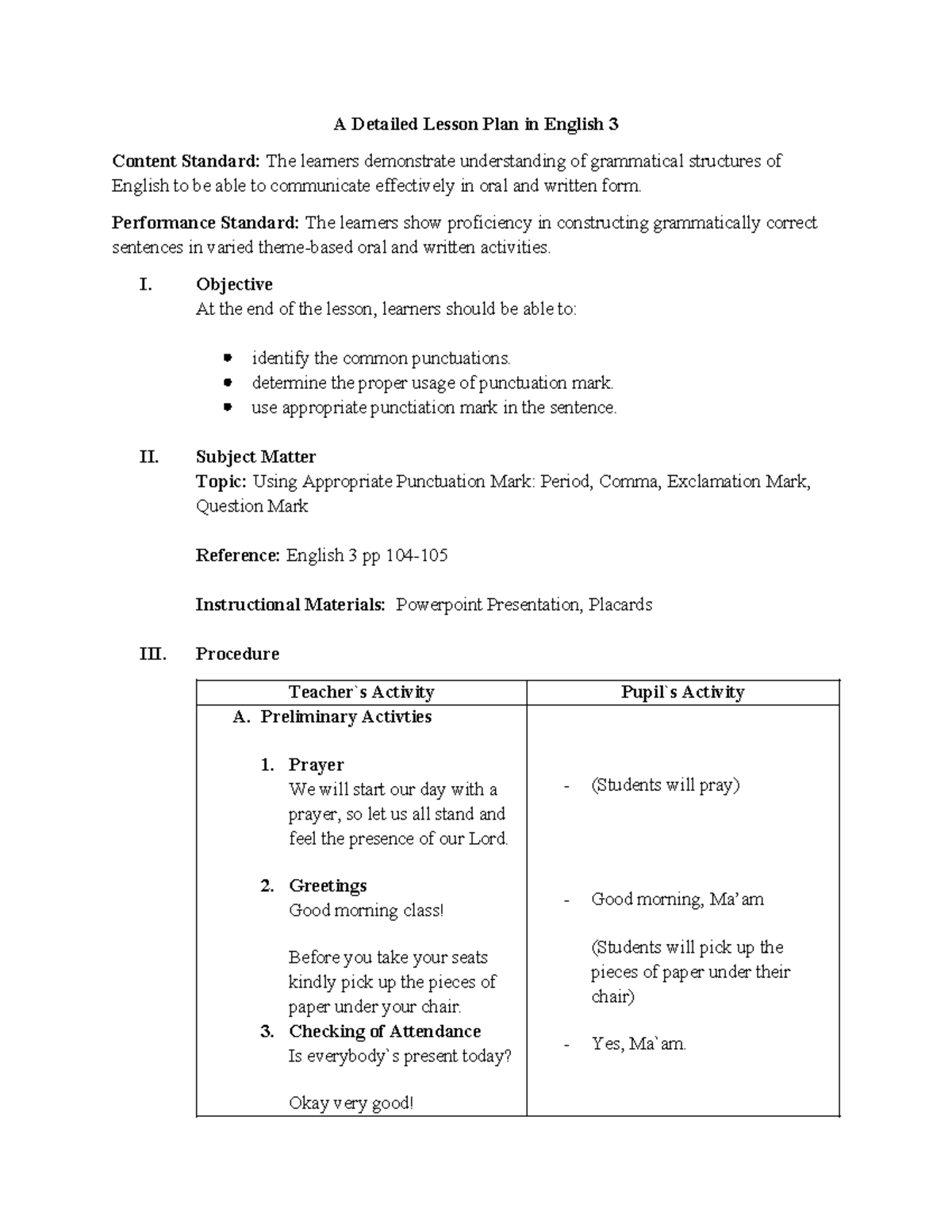 Final DLP IN Punctuation MARK - A Detailed Lesson Plan in English 3 ...