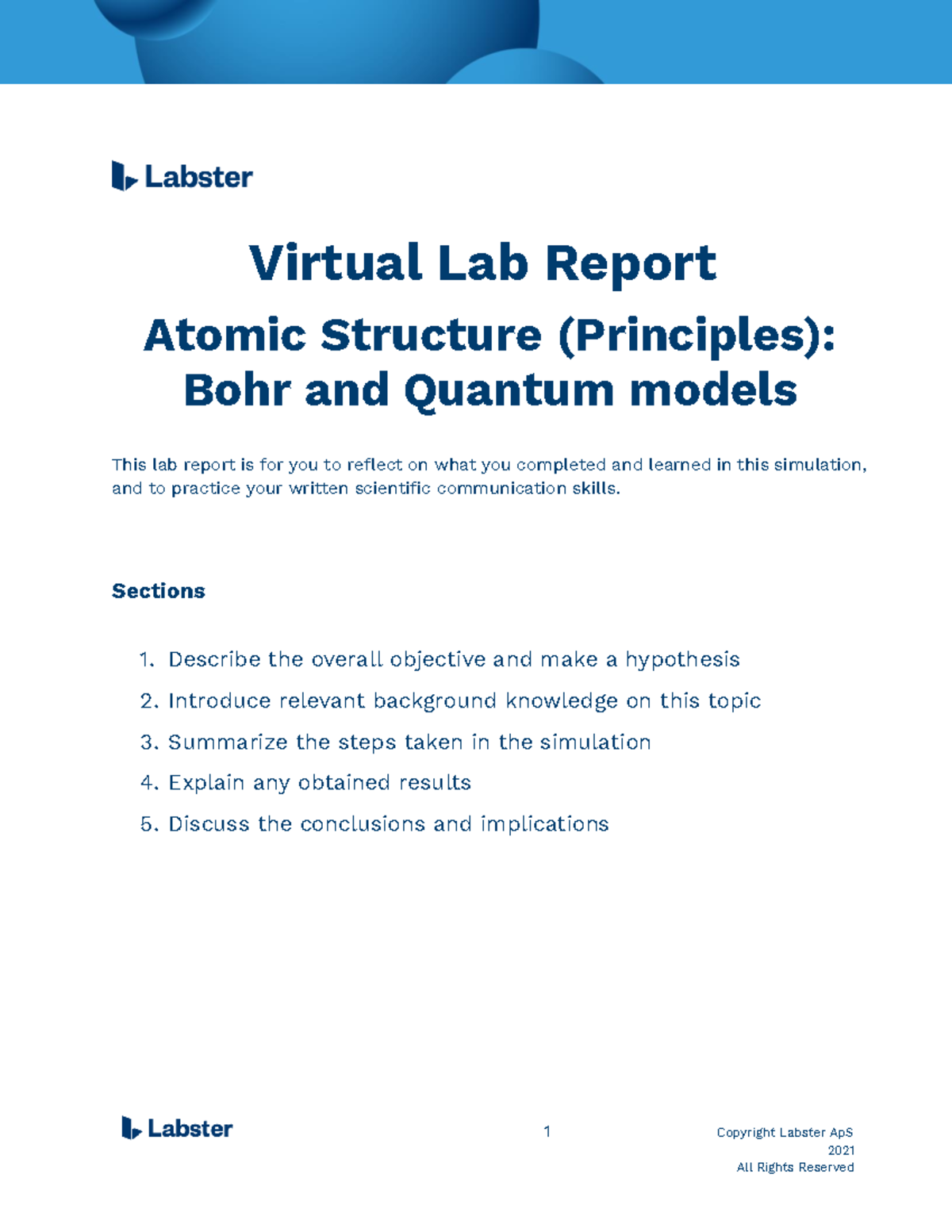 Atomic SBohr Quantum Lab MT 1 Copyright Labster ApS 2021 Virtual Lab