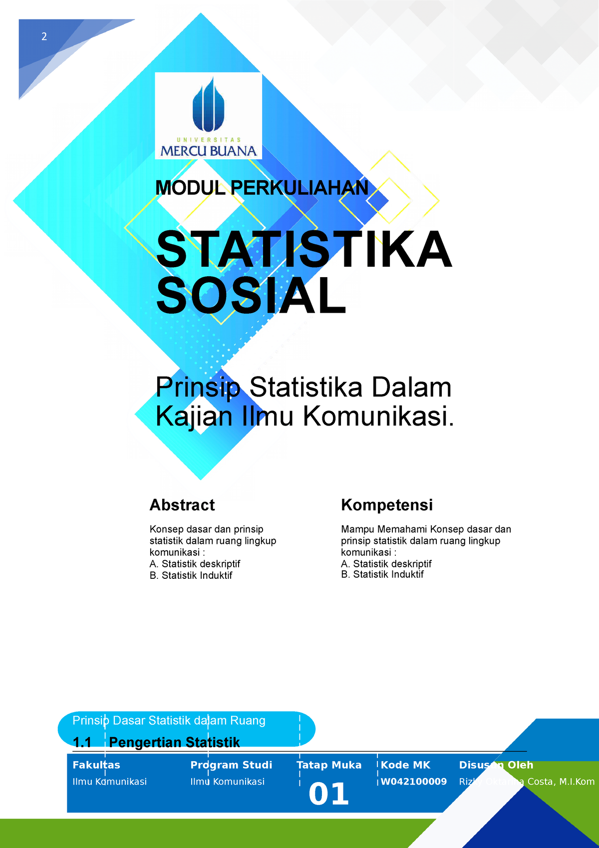 Statistika Sosial - 2 MODUL PERKULIAHAN STATISTIKA SOSIAL Prinsip ...