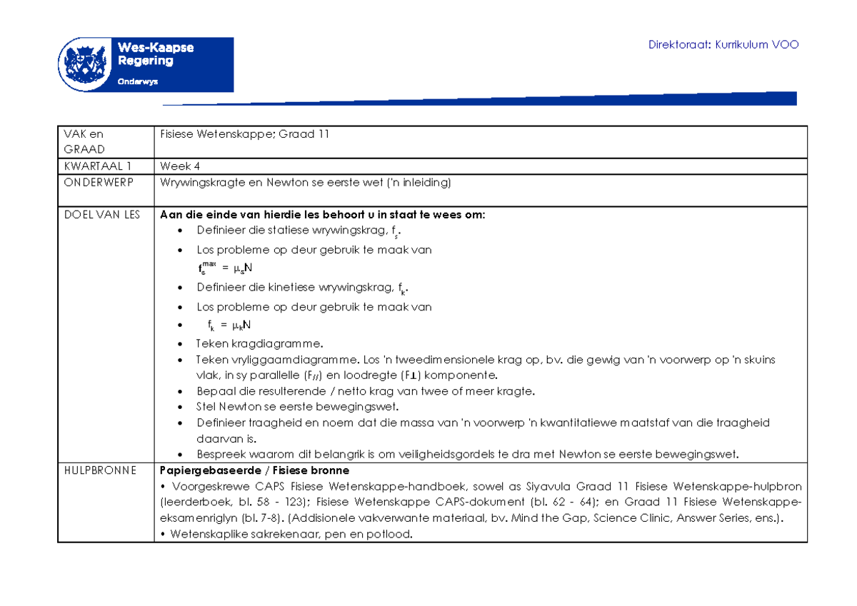 Fisiese Wetenskappe Graad 11 Kwartaal 1 week 4 2021 - Direktoraat ...