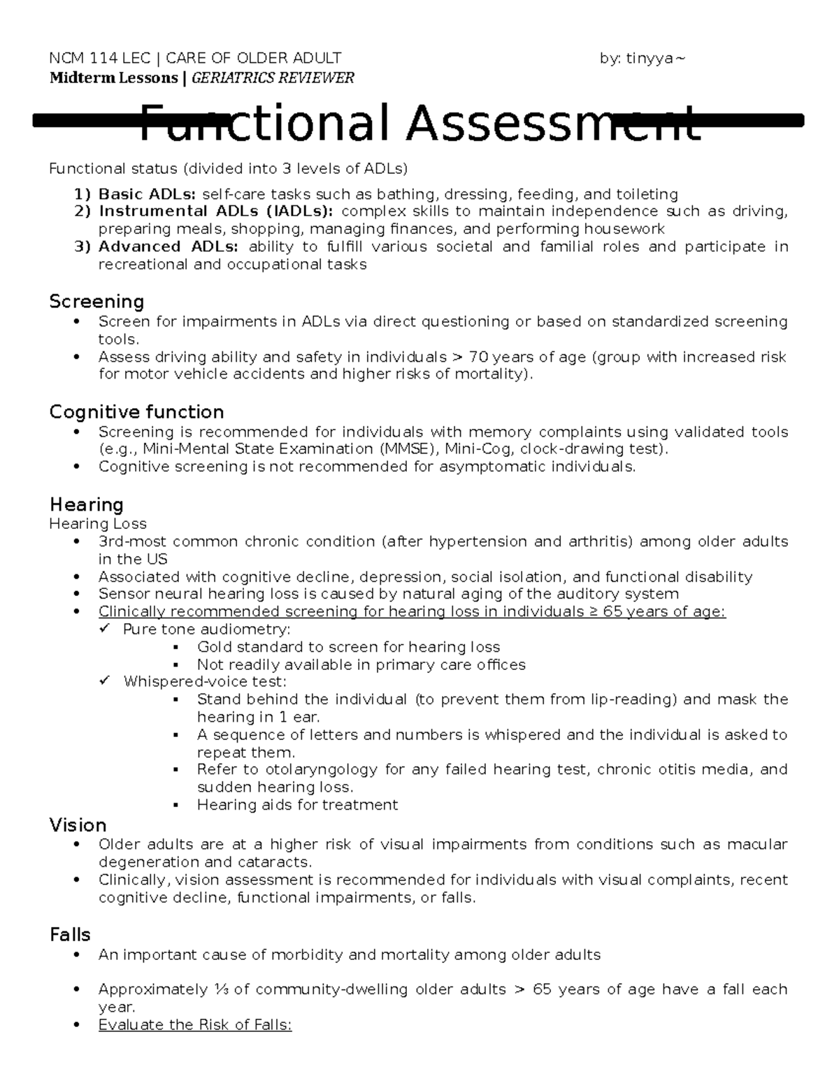 Geria LEC - Midterm Lessons Reviewer - Midterm Lessons | GERIATRICS ...