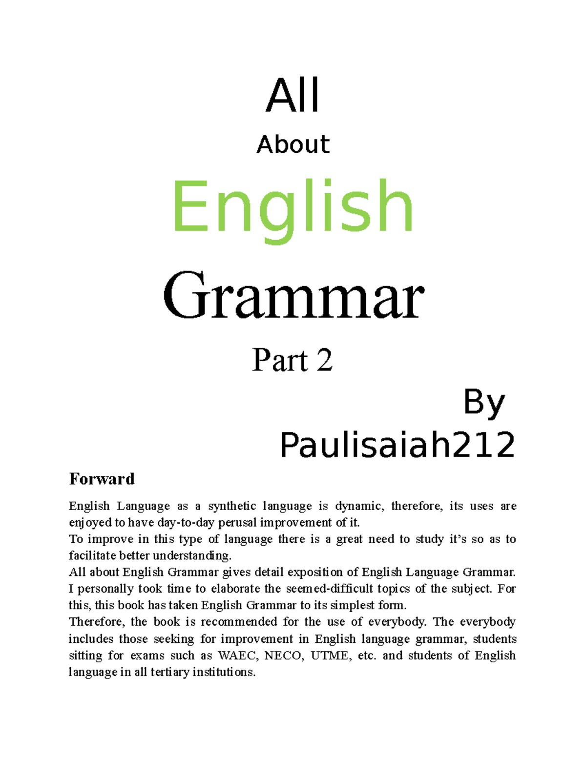 All About English Grammar Part 2 - All About English Grammar Part 2 By ...