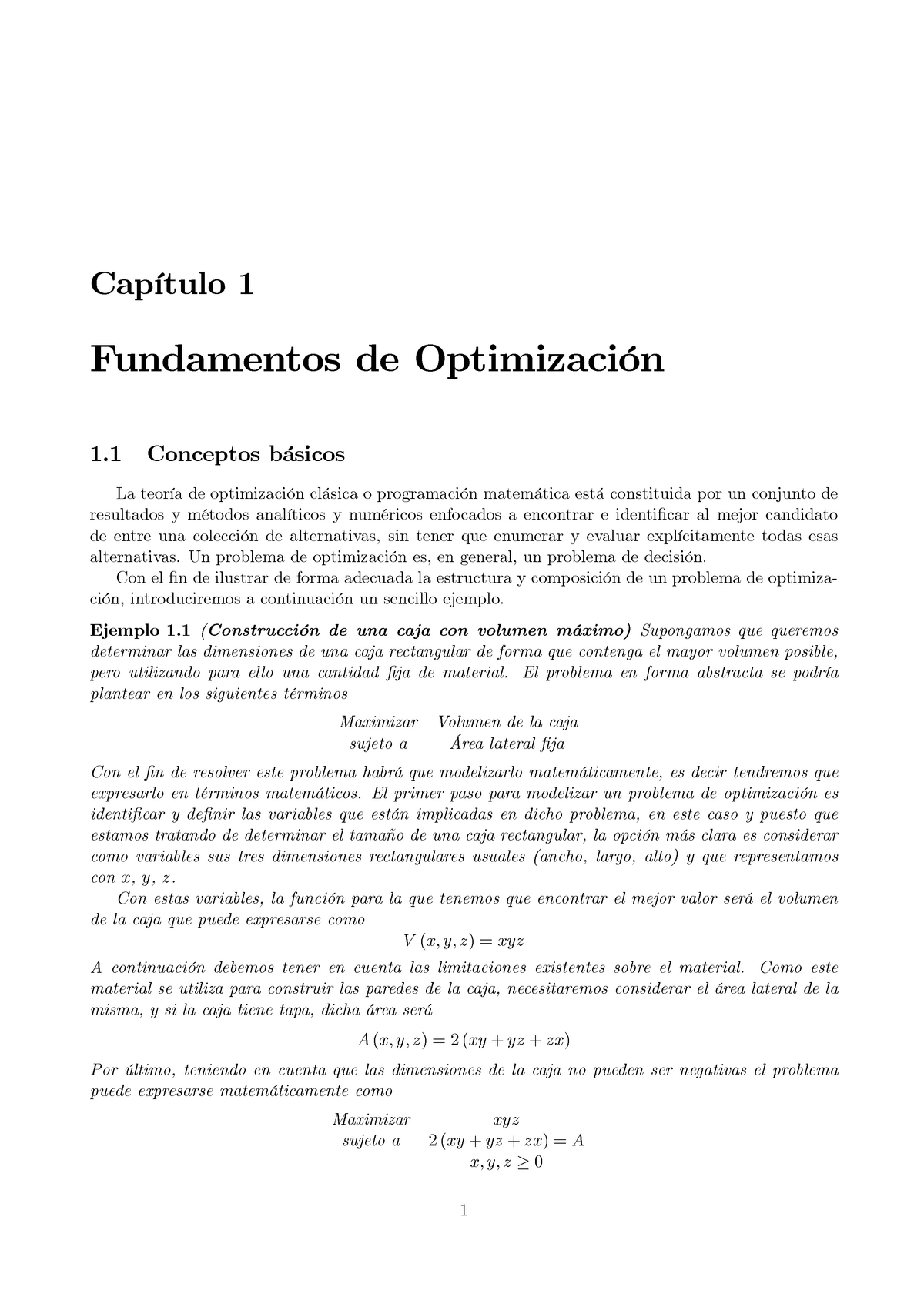 Optimización - Capítulo 1 Fundamentos De Optimización 1 Conceptos ...