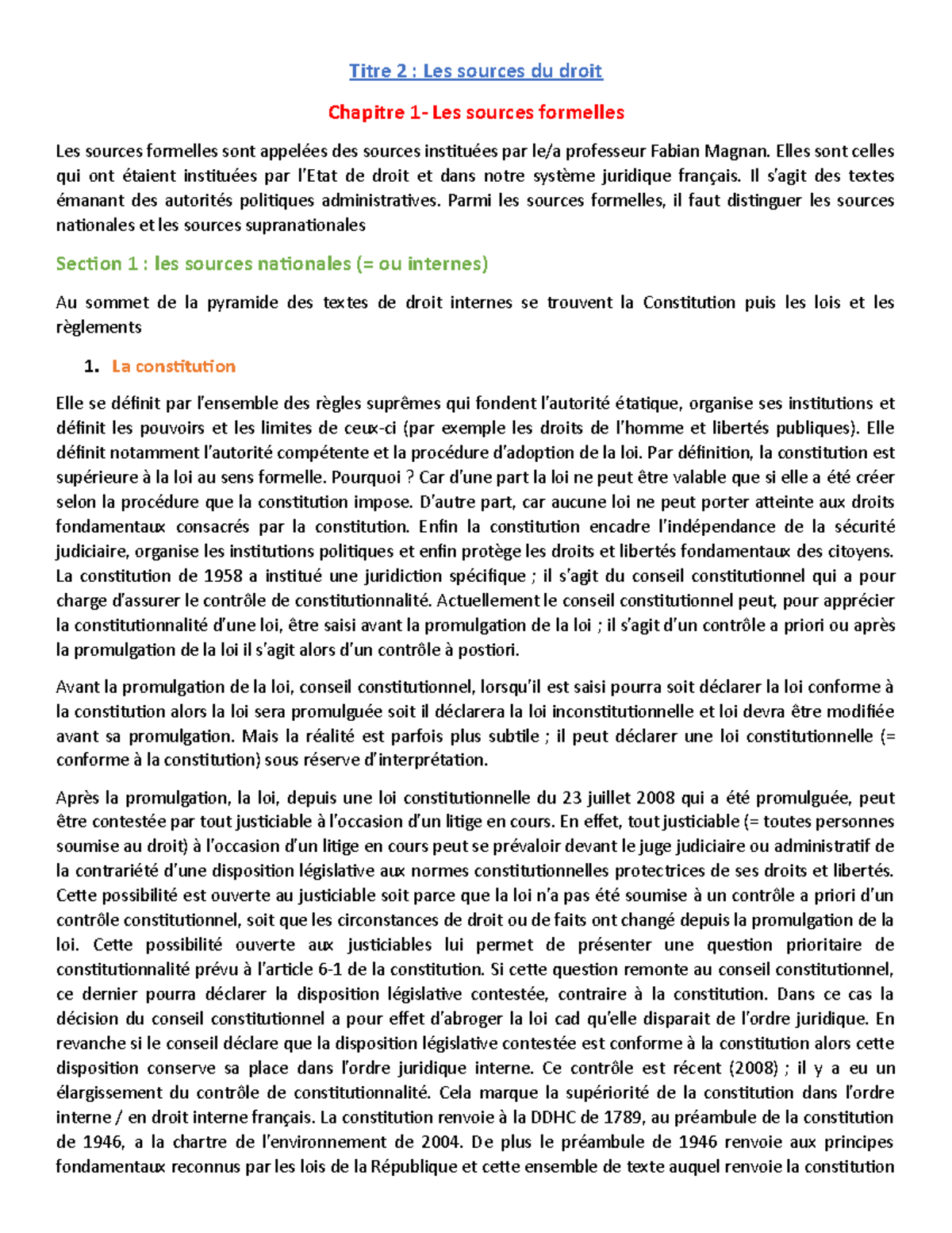 Titre 2- Chap 1 - Cours amphi - Titre 2 : Les sources du droit Chapitre ...