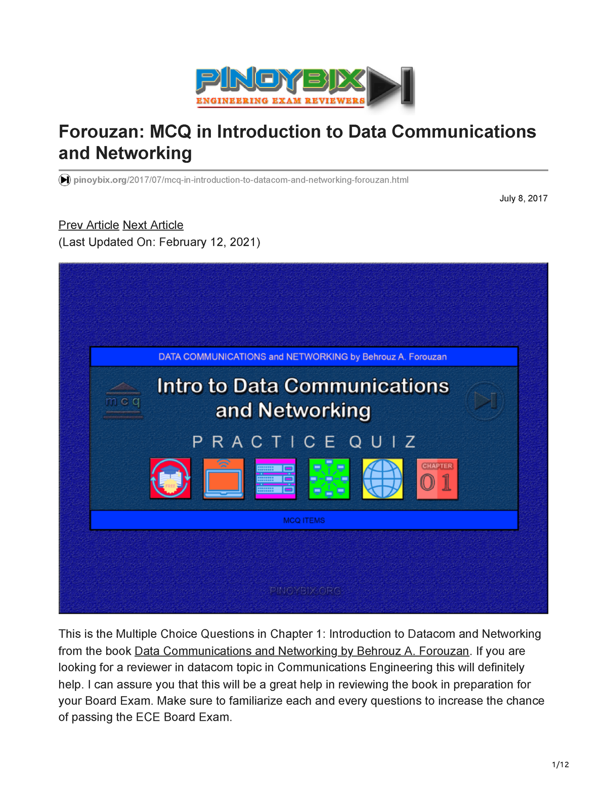 Pinoybix.org-Forouzan MCQ In Introduction To Data Communications And ...