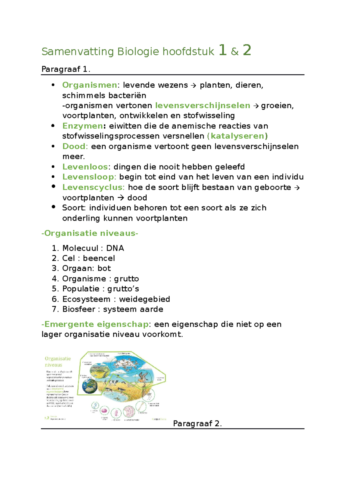 Biologie H 1 En 2 - Samenvatting Biologie Hoofdstuk 1 & 2 Paragraaf 1 ...