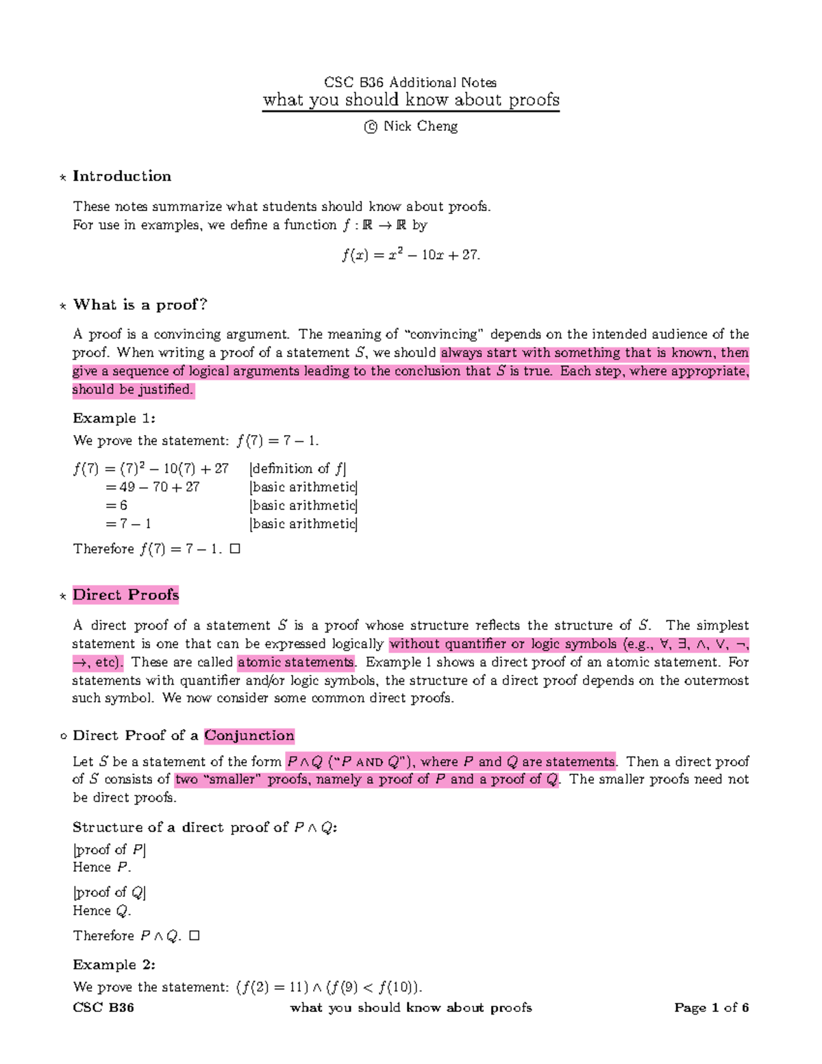 What you should know about proofs - CSC B36 Additional Notes what you ...