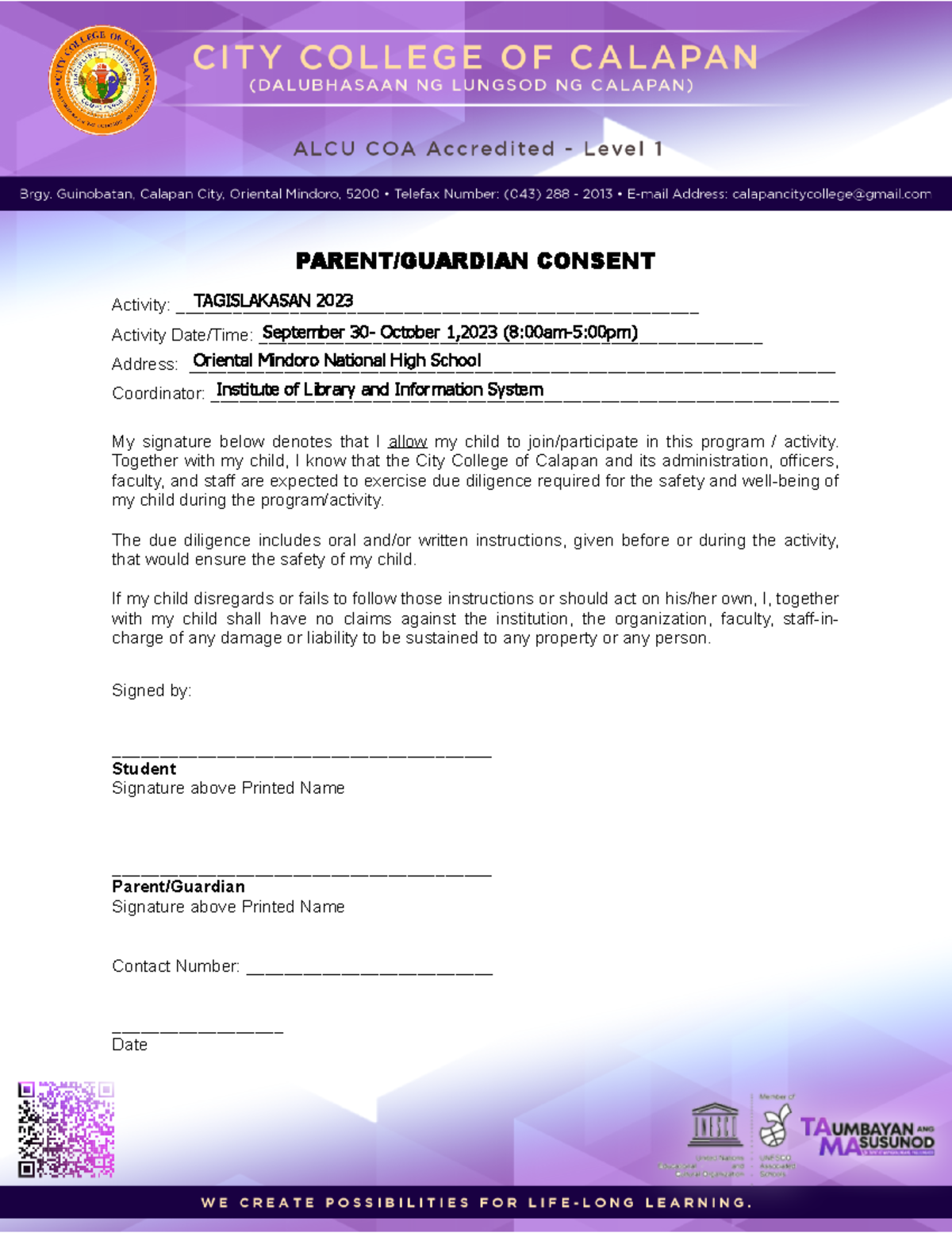 Parents Consent Form 1 - helpful - PARENT/GUARDIAN CONSENT Activity ...