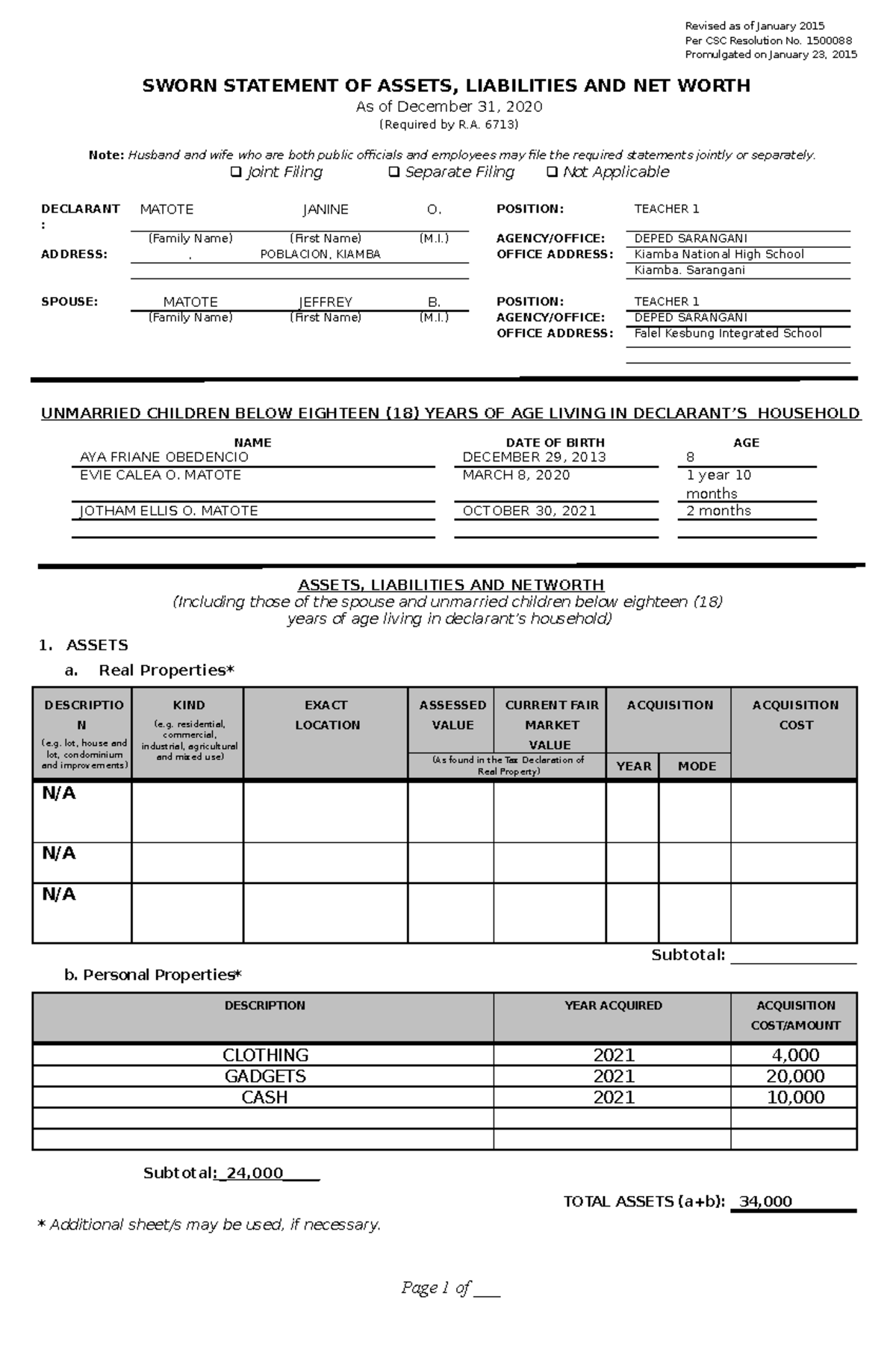 2015 SALN Form - literacy skills - Revised as of January 2015 Per CSC ...