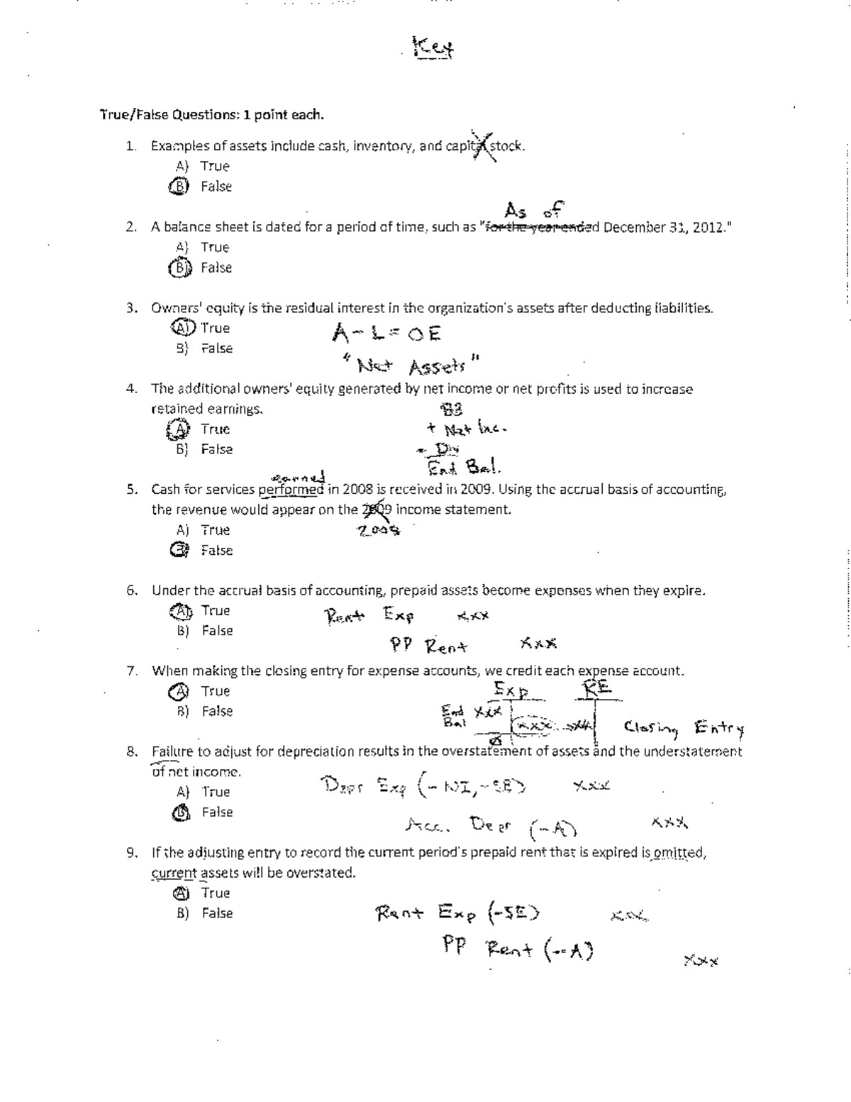 ACCT 101 Final + Solution 4 - Key Questions: 1 Point Each. 1. Examples ...