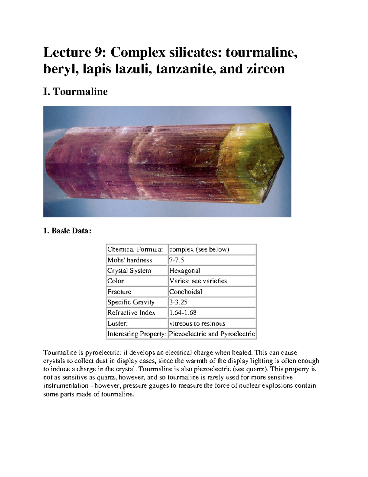 Lecture 9 Gems 331 - Lecture 9: Complex silicates: tourmaline, beryl ...