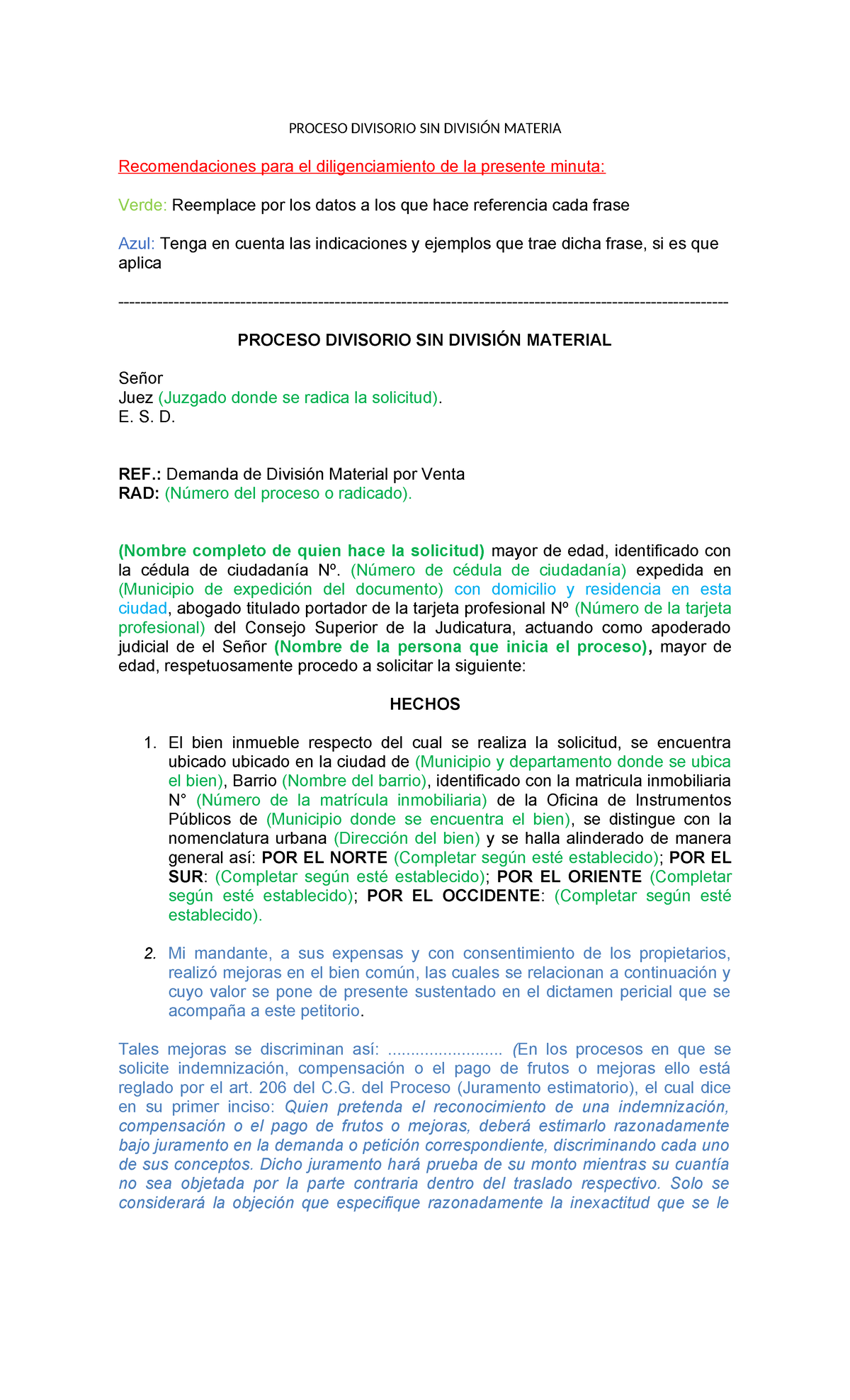 Proceso Divisorio Sin División Material - Civil - PROCESO DIVISORIO SIN ...