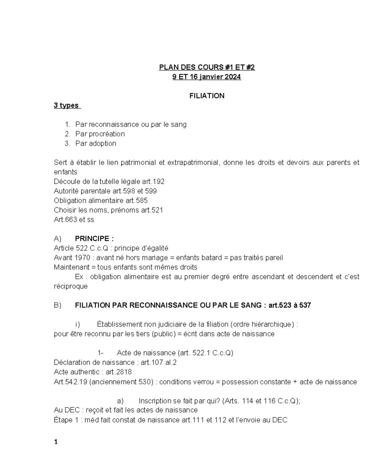Cours-1-et-2 - Notes de cours Michèle Beaupré droit de la famille ...