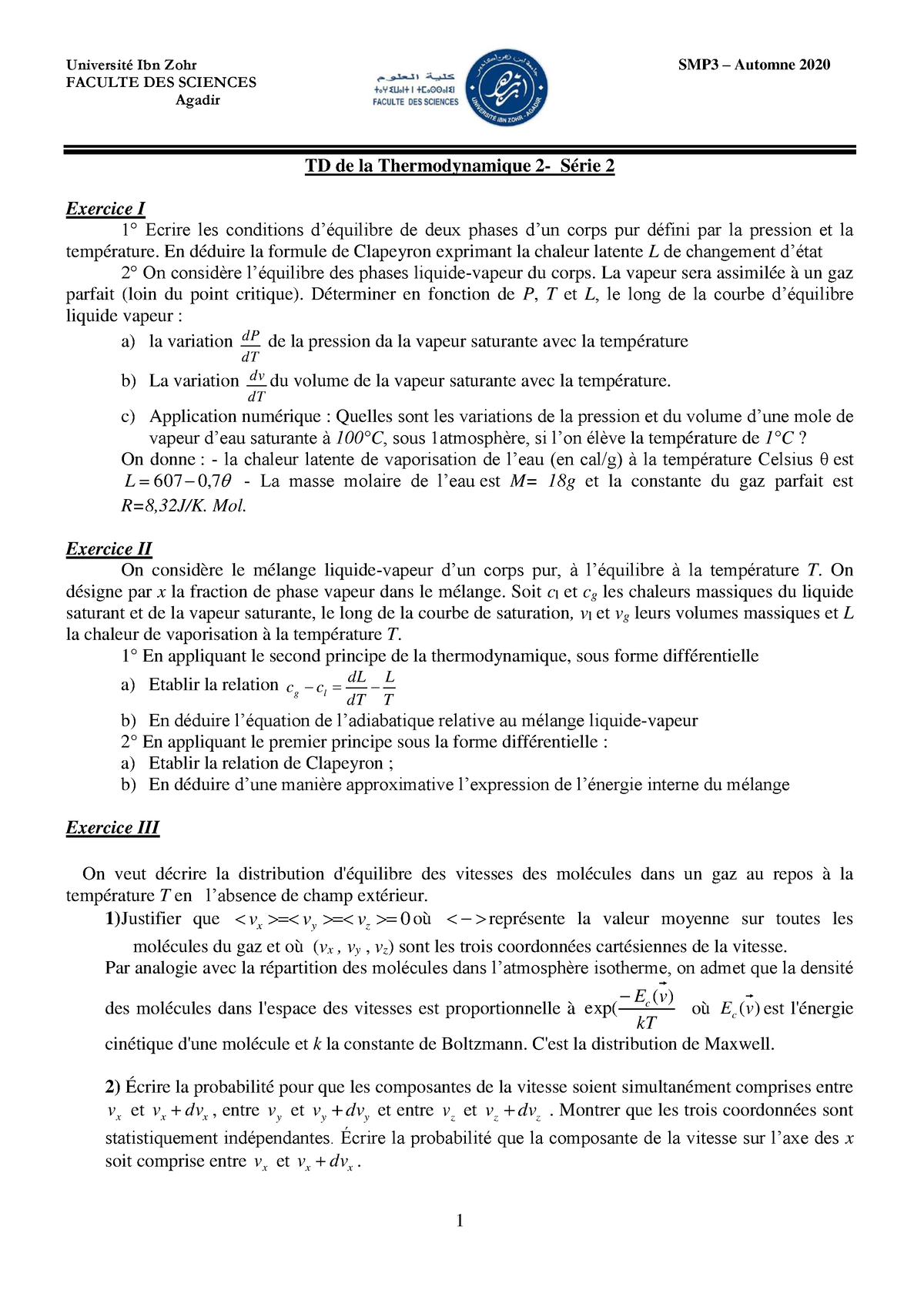 Enoncés Des Exercices De La Série 2 Des Travaux Dirigés De La ...