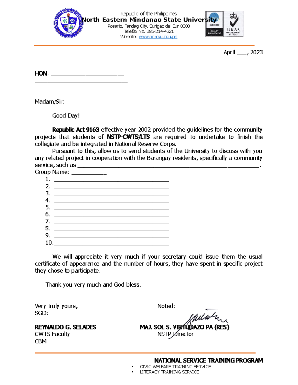 Appendix B -CBM Tandag Letter TO THE Barangay Partner Agency - Copy ...