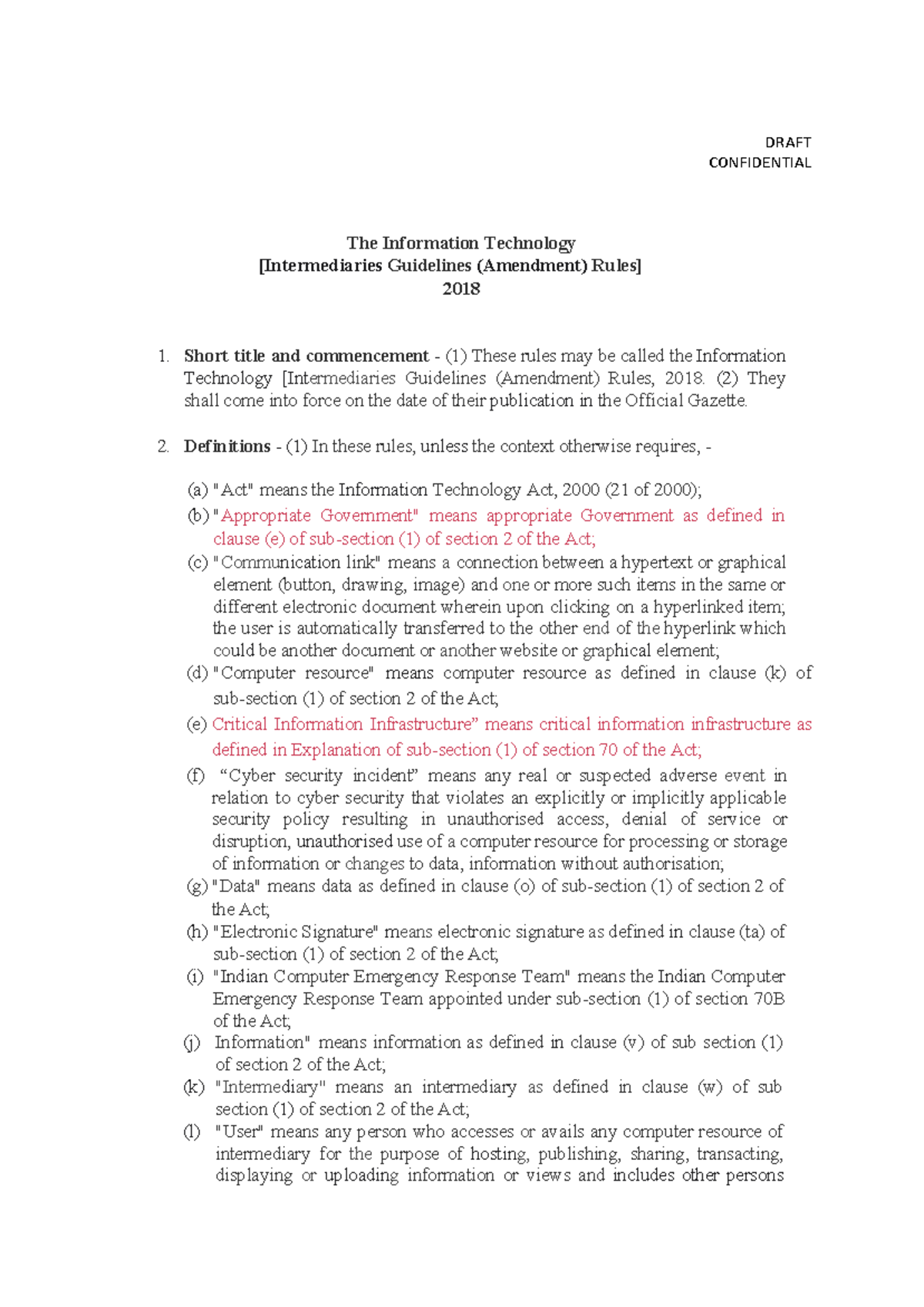 Draft Intermediaries Guideline Rules under Section 79 of IT Act, India