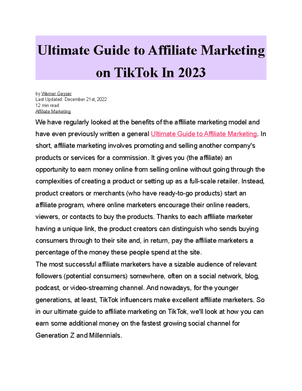 Ultimate Guide to Affiliate Marketing on Tik Tok In 2023 - Ultimate ...