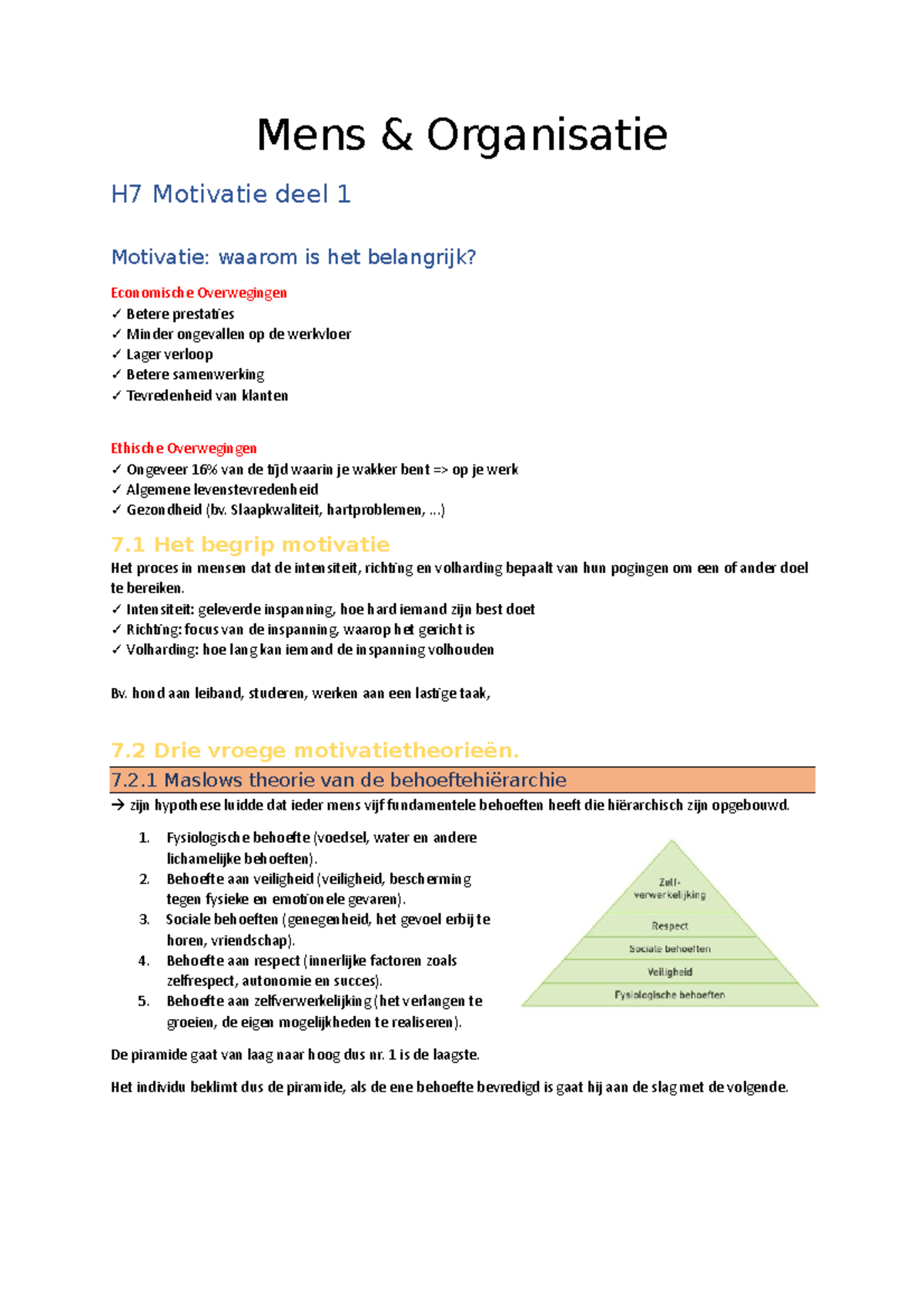 H7 Motivatie Deel 1 - Samenvatting H7 Mens En Organisatie - Mens ...