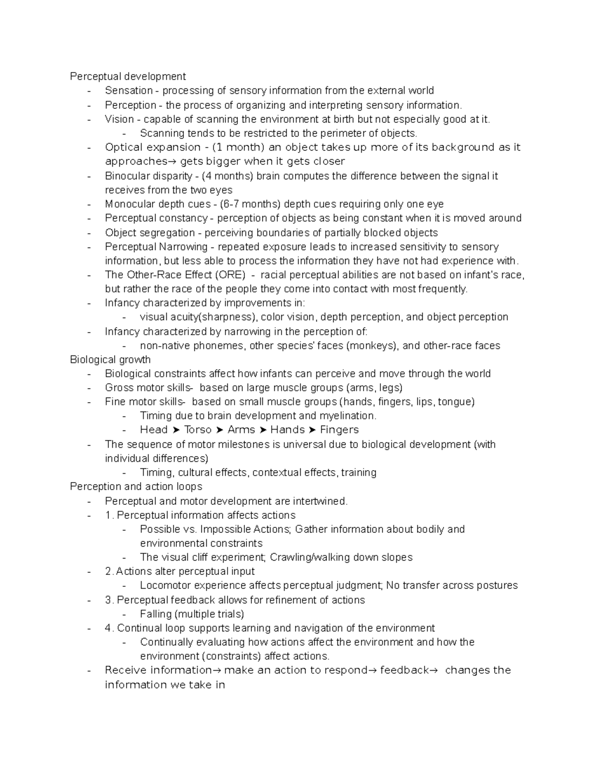 Child psych exam 2 study guide - Perceptual development - Sensation ...