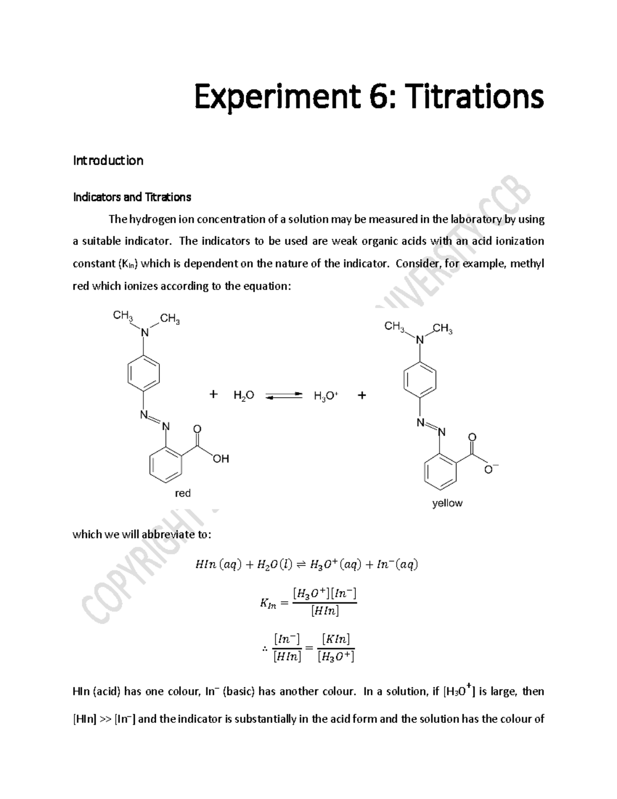 Experiment 6 winter 2023 procedure Experiment 6 Titrations