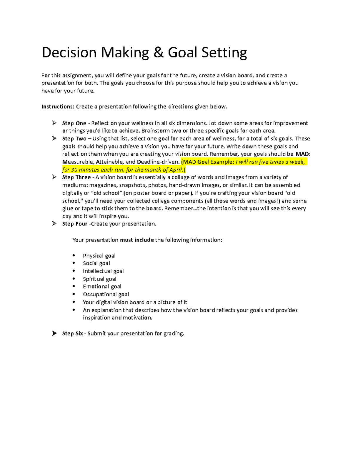 assignment 01 06 decision making & goal setting