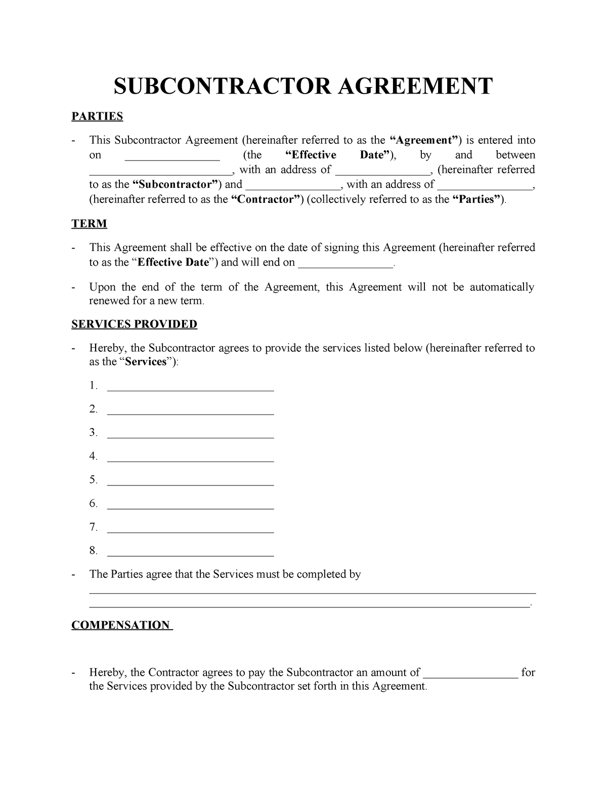 Subcontractor Agreement Template Signaturely - SUBCONTRACTOR AGREEMENT ...