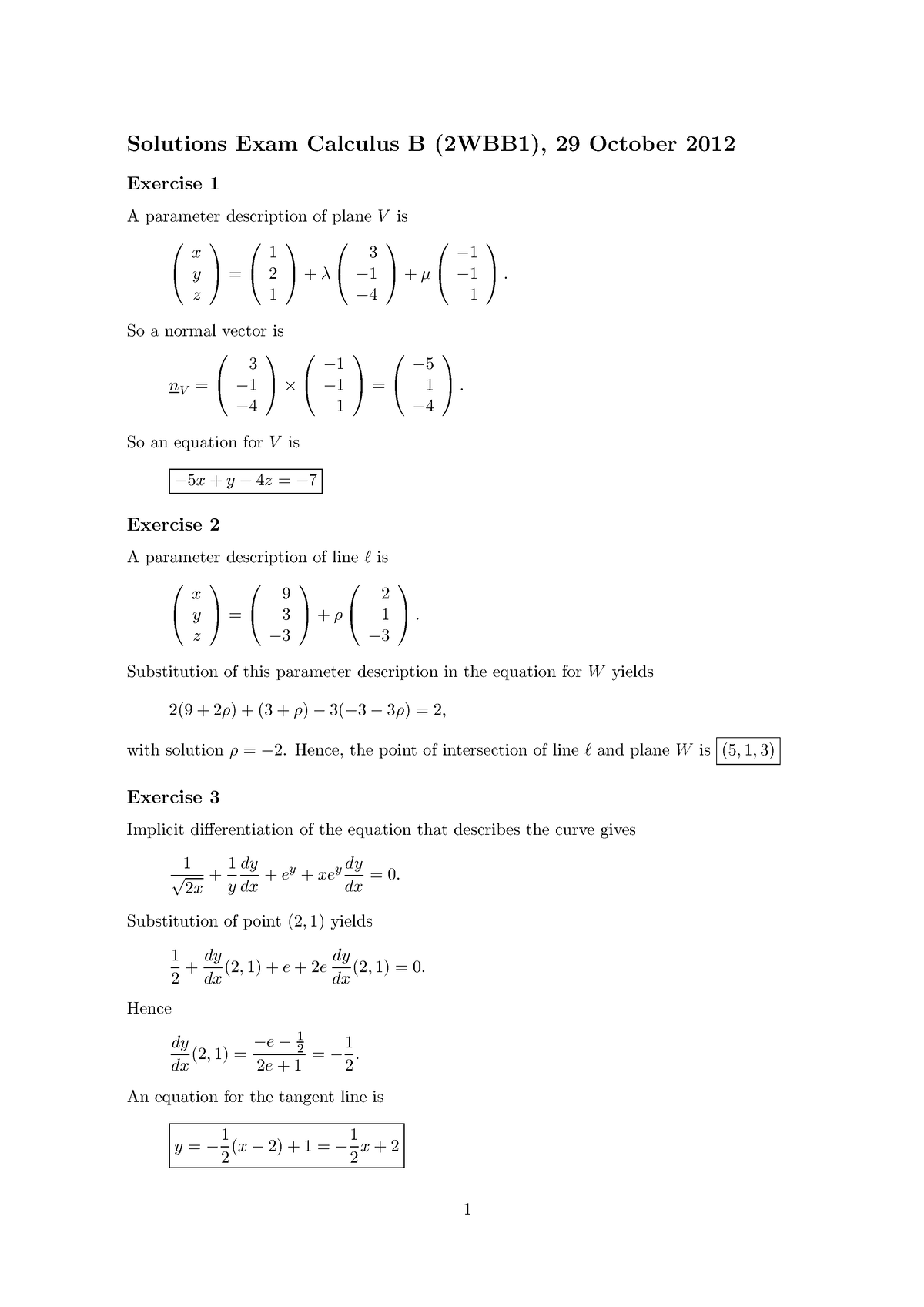 2WBB0 2012 10 Final Answers - Solutions Exam Calculus B (2WBB1), 29 ...