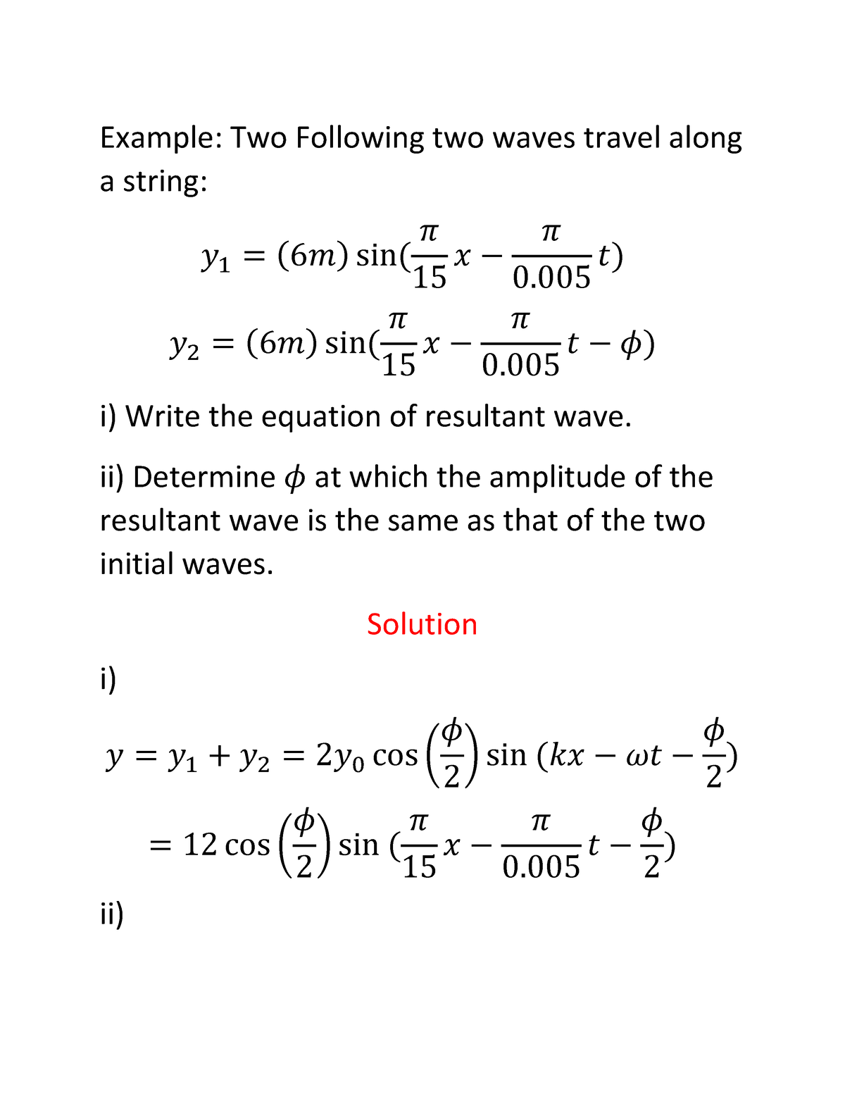 Example About SHM2 - Example: Two Following Two Waves Travel Along A ...