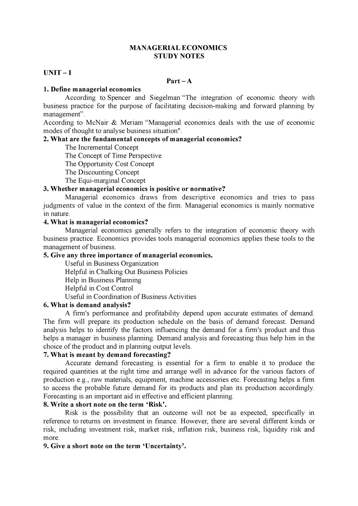 managerial economics topics for assignment